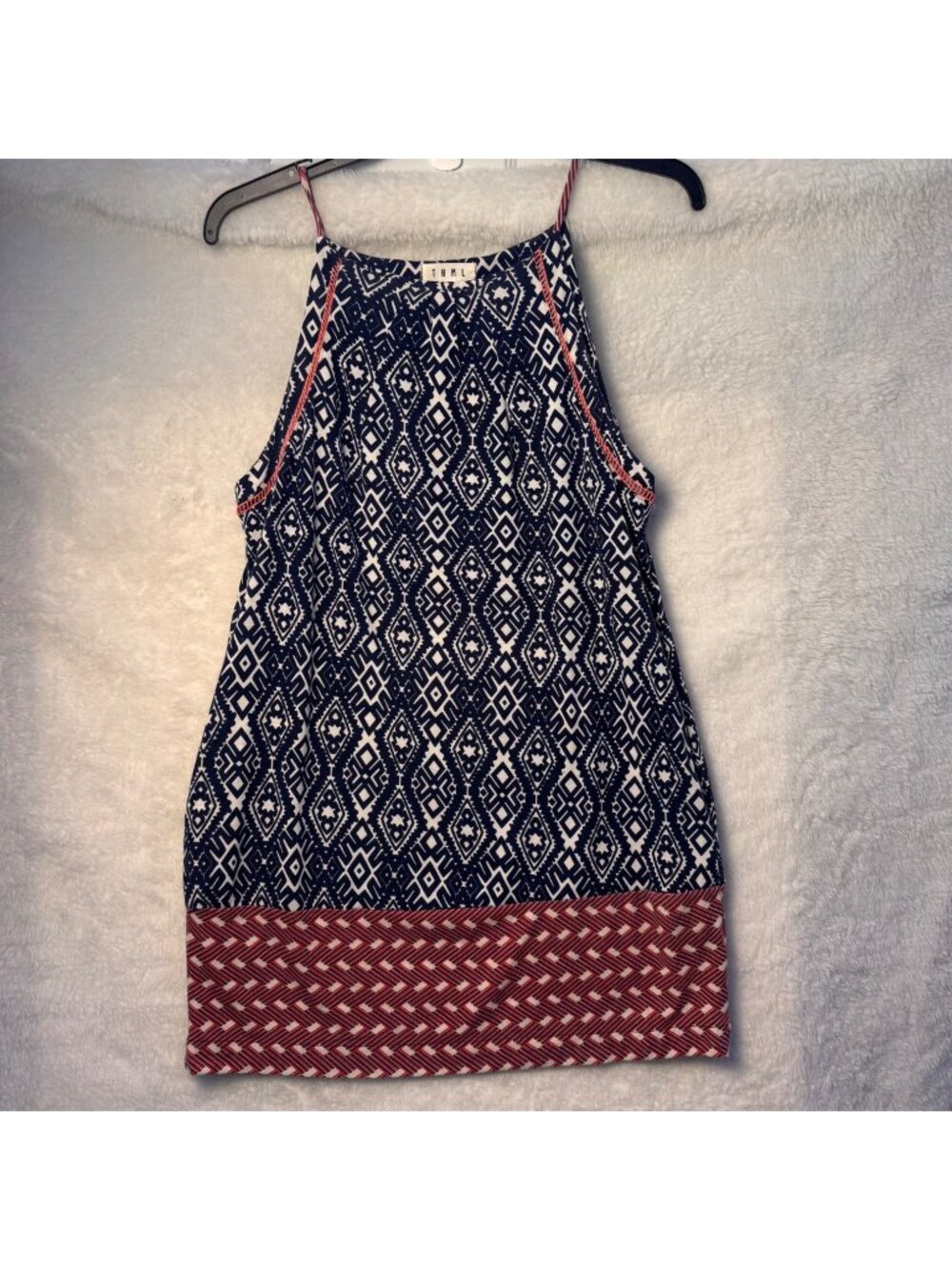THML anthropologie medium navy red marlayna halter Print Dress